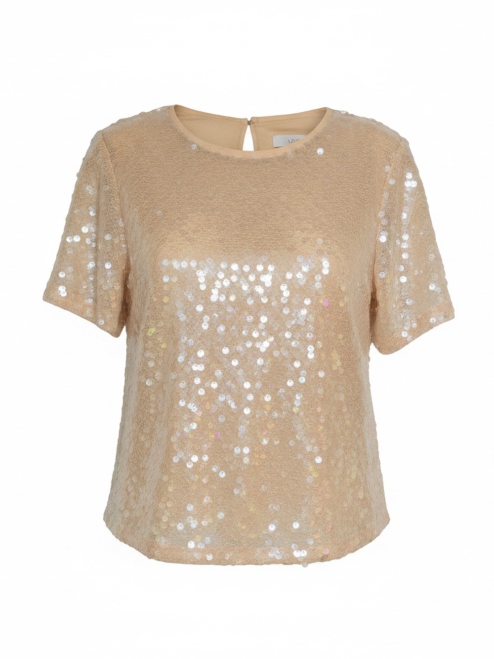 LOFT Champagne Sequin Short Sleeve Scoop Neck Top